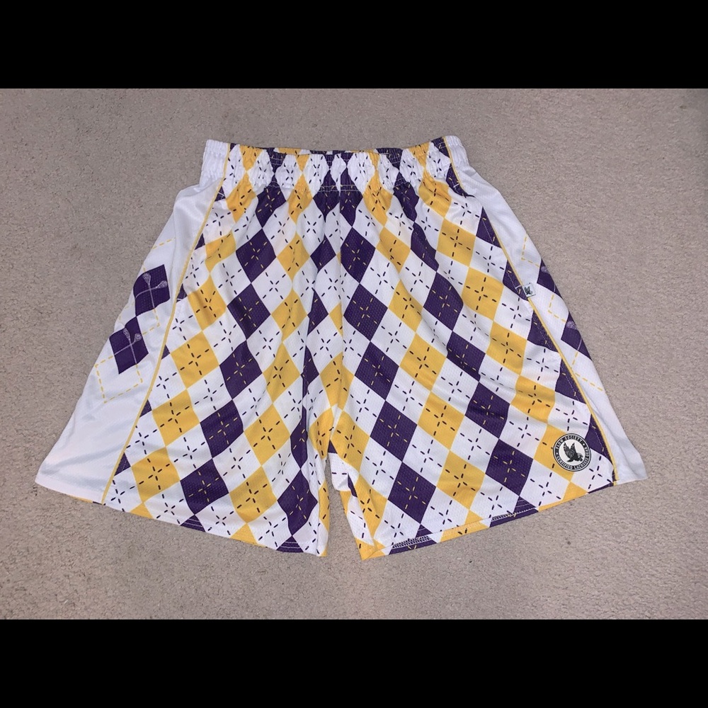Flow Society Men’s Lacrosse Shorts - Large White Gold Purple.